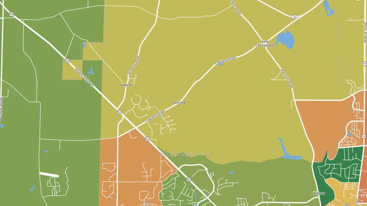 Oakland, GA Map of Theft Rates