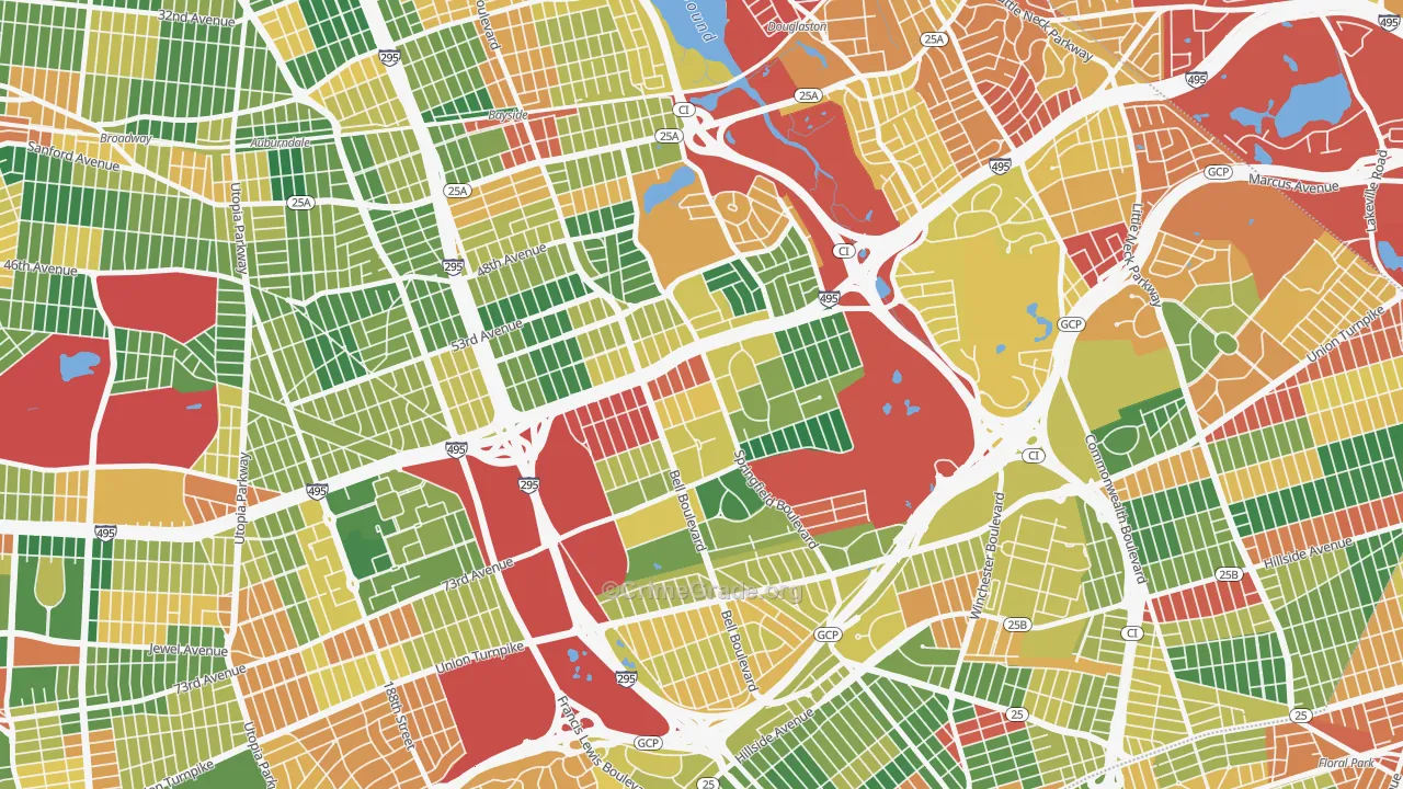 Oakland Gardens, Queens, NY Map of Theft Rates