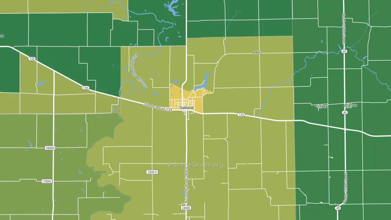 Oakland, IL Map of Theft Rates