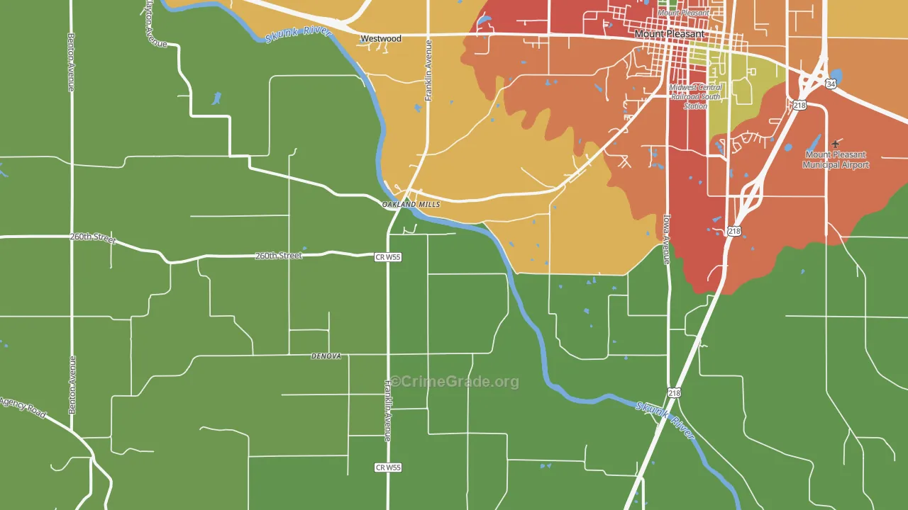 Oakland Mills, IA Map of Theft Rates