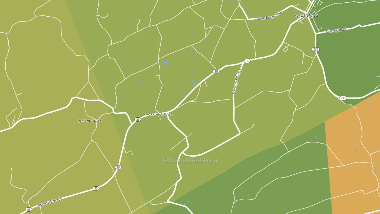 Oakland Mills, PA Map of Theft Rates