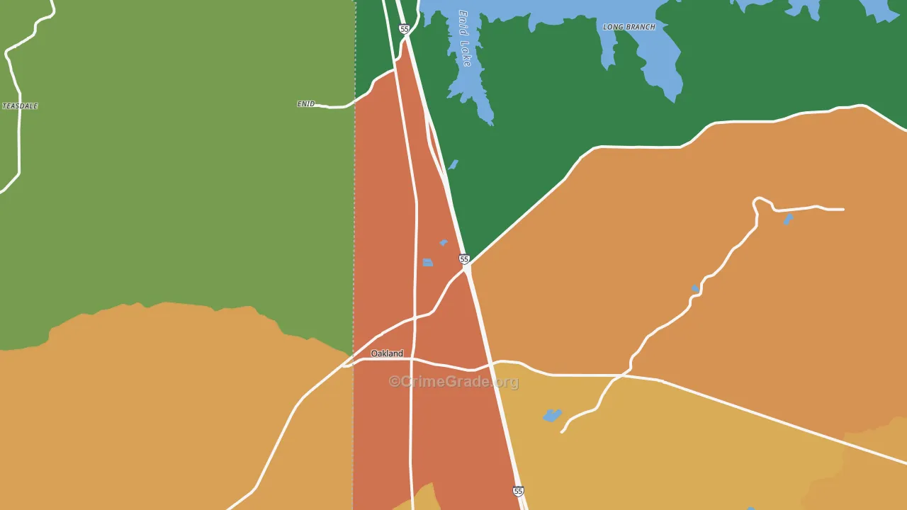 Oakland, MS Map of Theft Rates