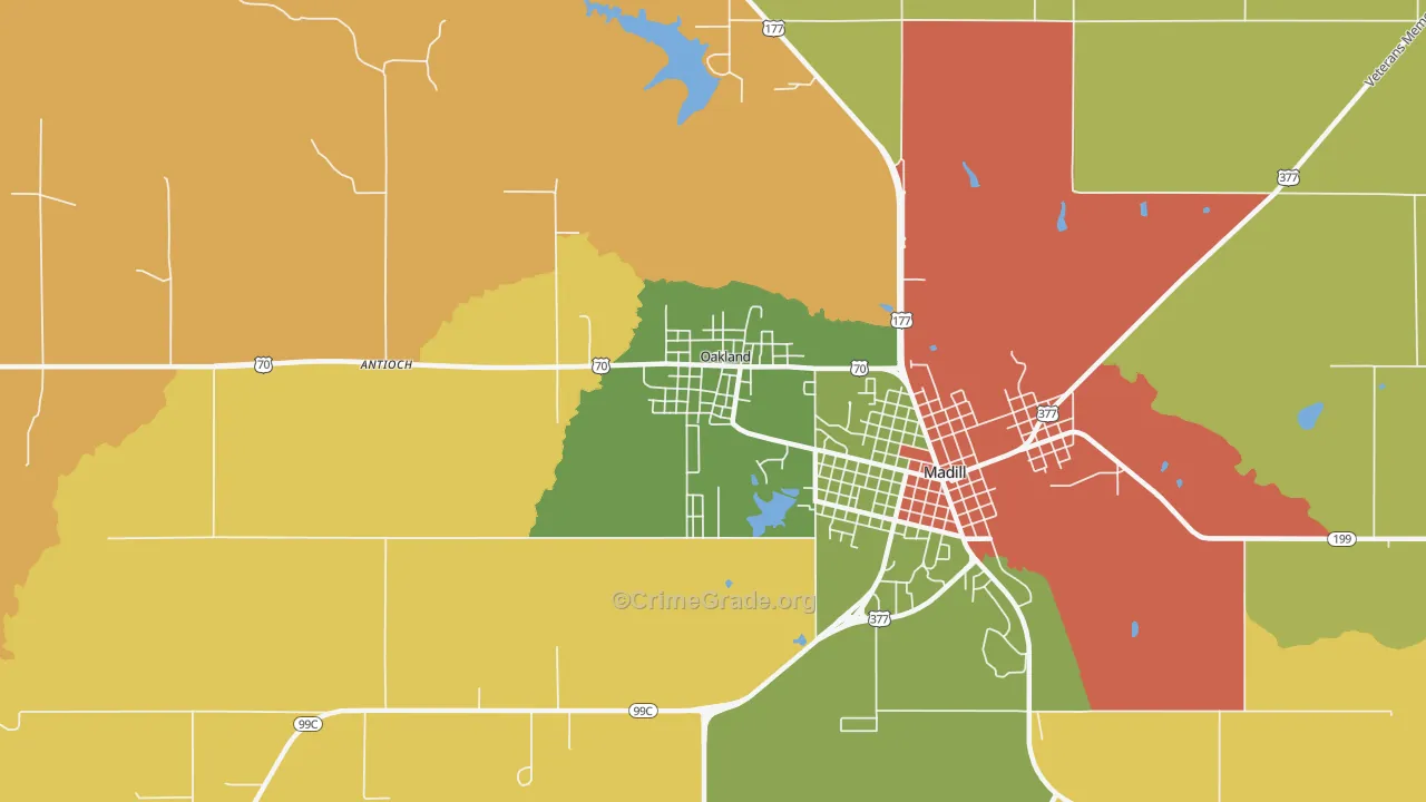 Oakland, OK Map of Theft Rates