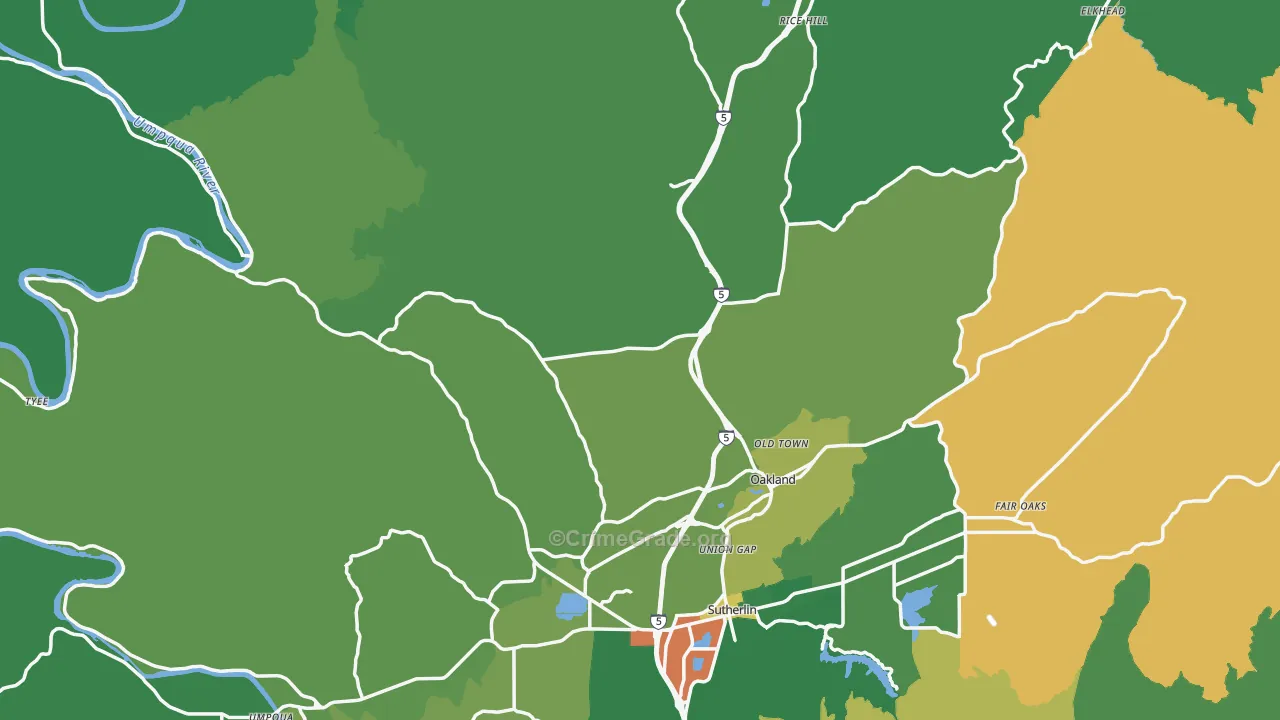 Oakland, OR Map of Theft Rates