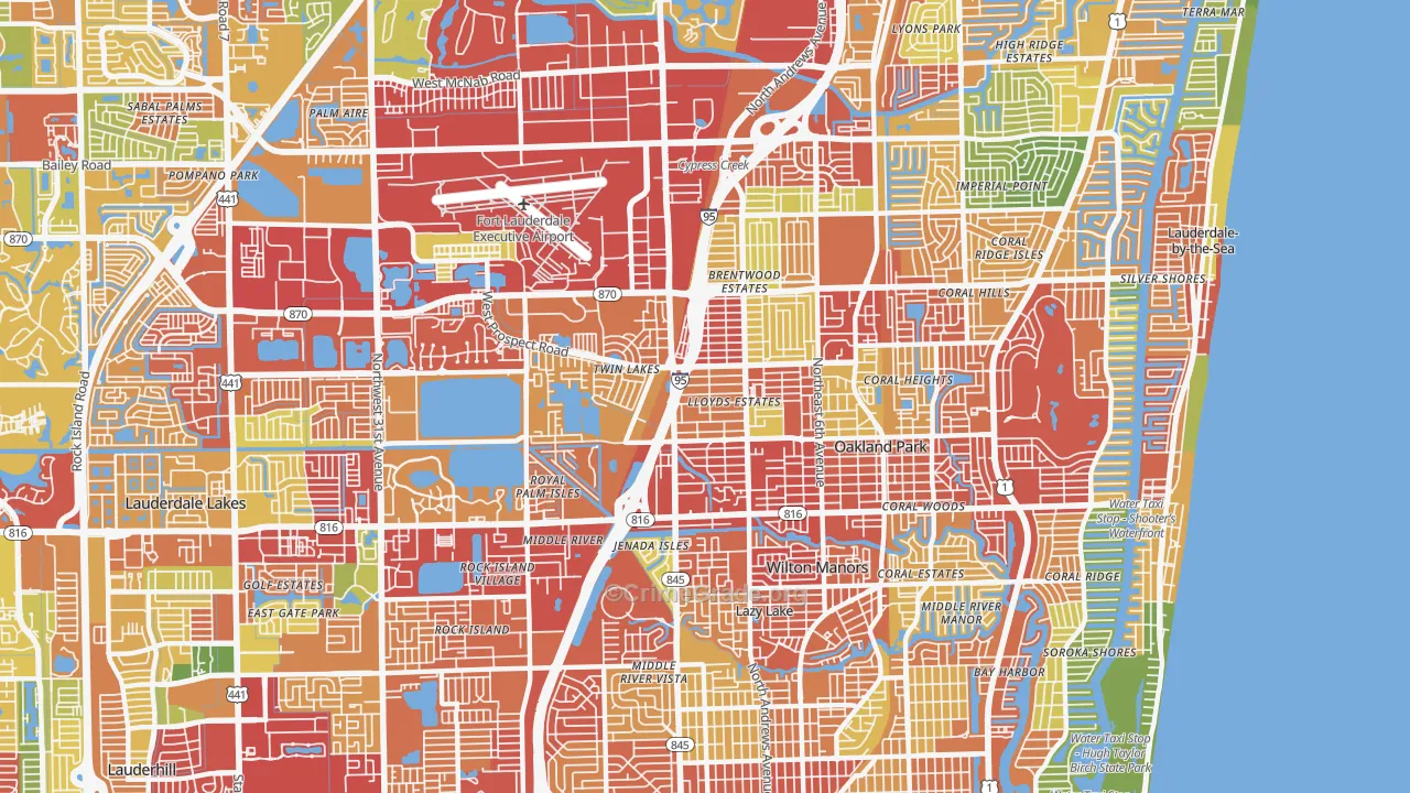 Oakland Park, FL Map of Theft Rates