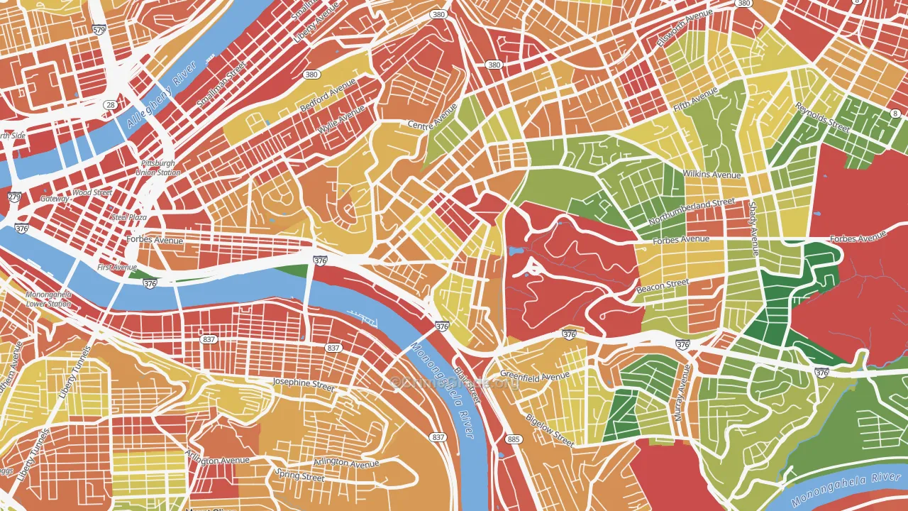 Oakland, Pittsburgh, PA Map of Theft Rates