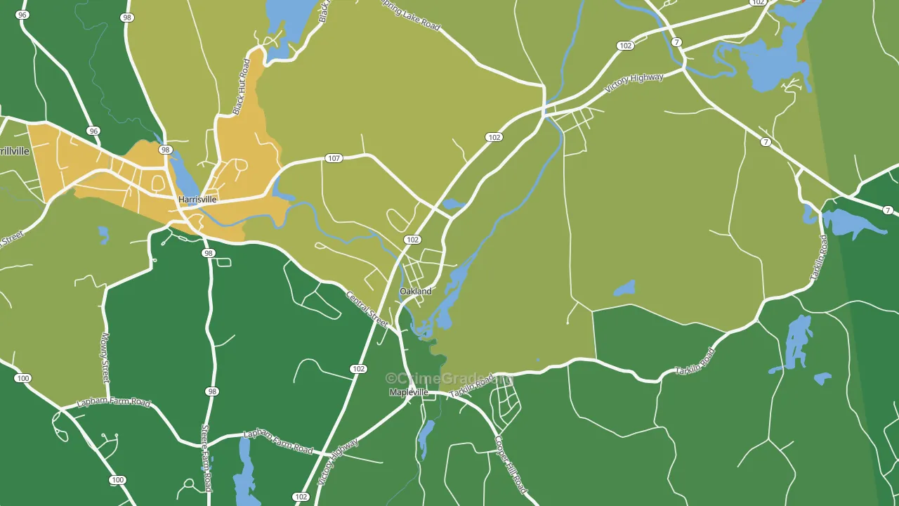 Oakland, RI Map of Theft Rates