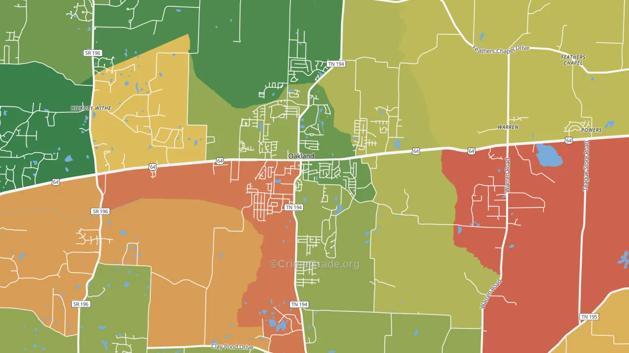 Oakland, TN Map of Theft Rates