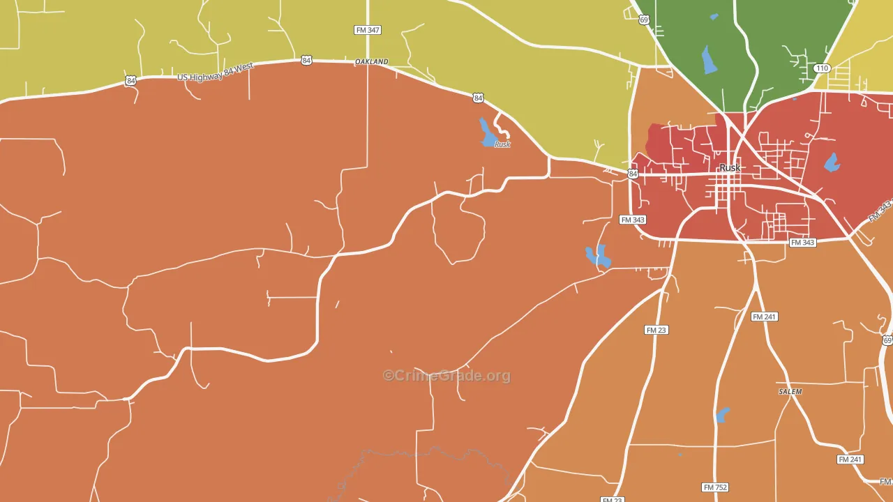 Oakland, TX Map of Theft Rates