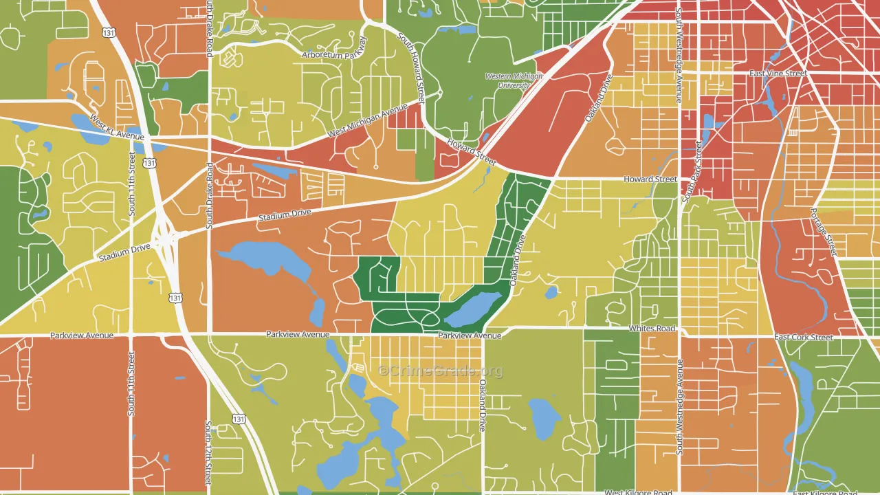 Oakland-Winchell, Kalamazoo, MI Map of Theft Rates
