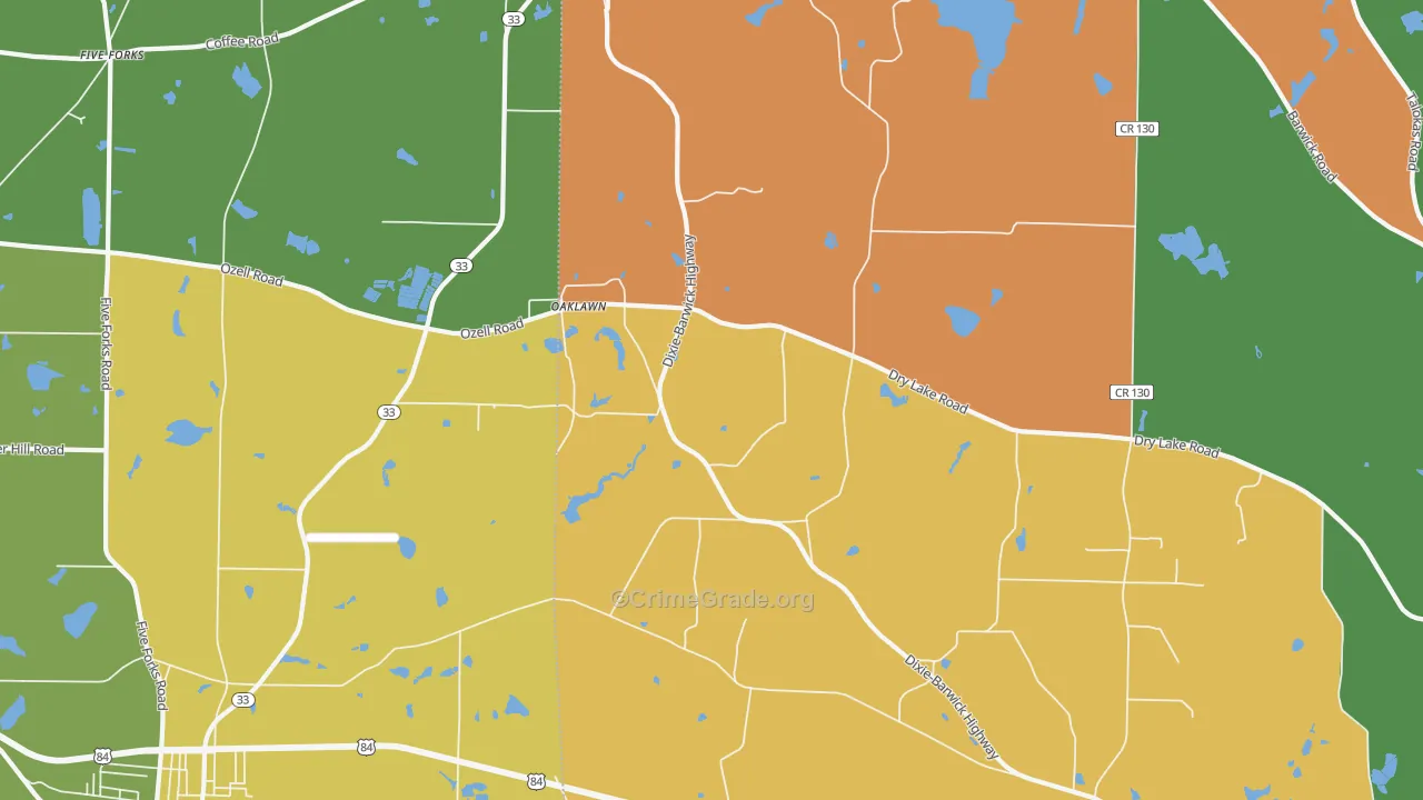 Oaklawn, GA Map of Theft Rates