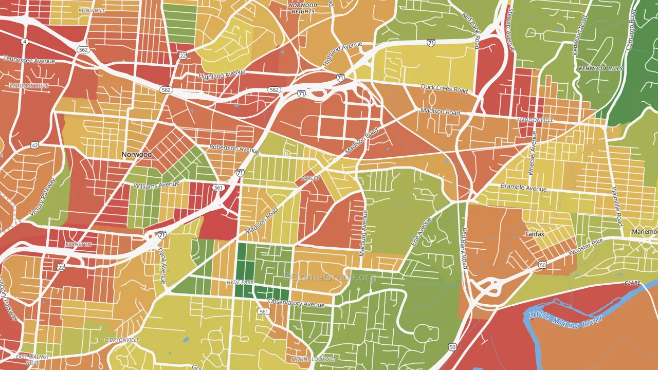 Oakley, Cincinnati, OH Map of Theft Rates