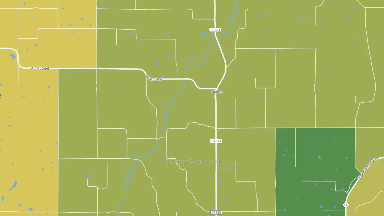 Oakley, IA Map of Theft Rates
