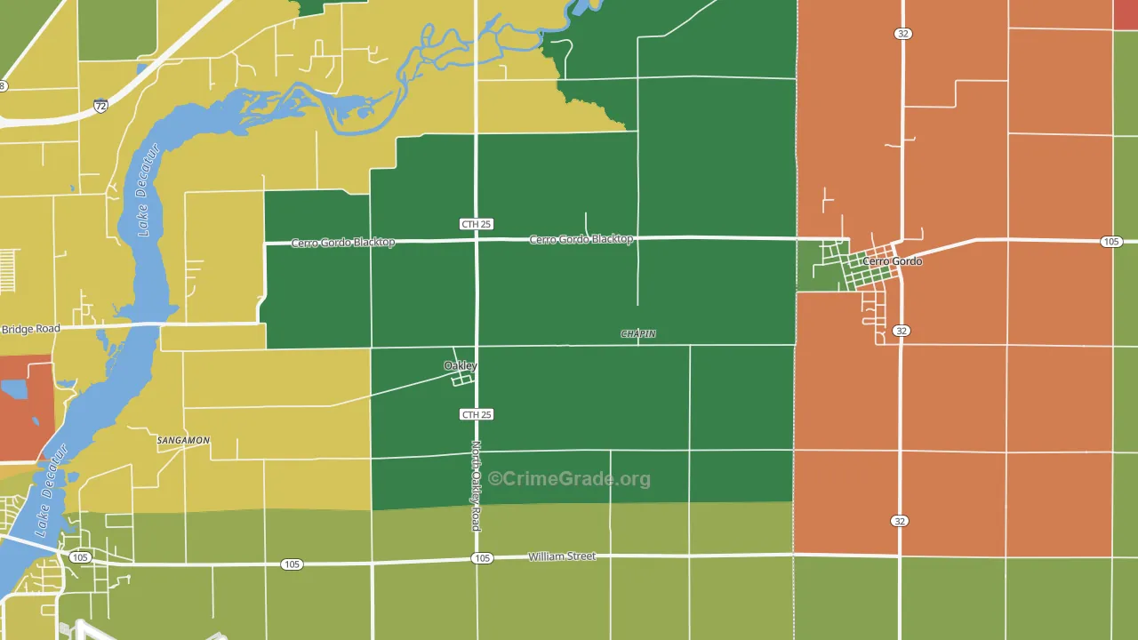 Oakley, IL Map of Theft Rates