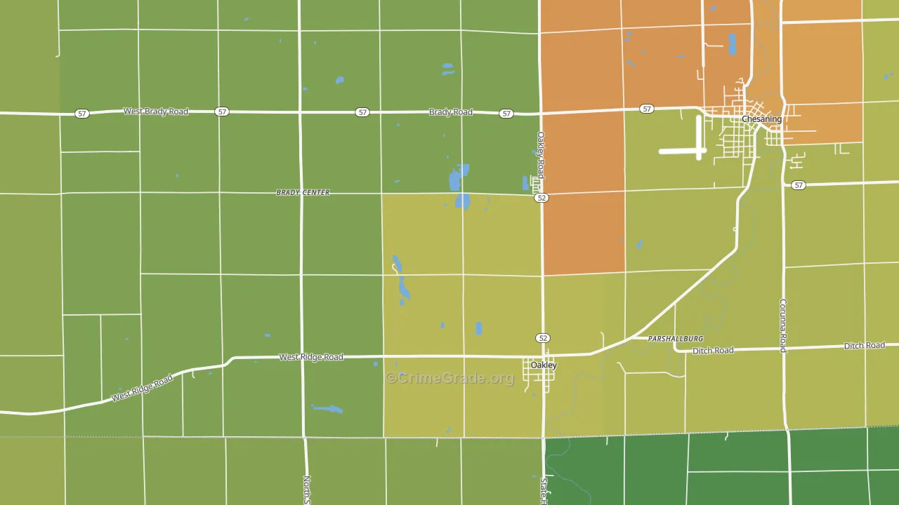 Oakley, MI Map of Theft Rates