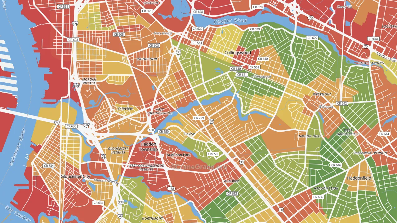 Oaklyn, NJ Map of Theft Rates