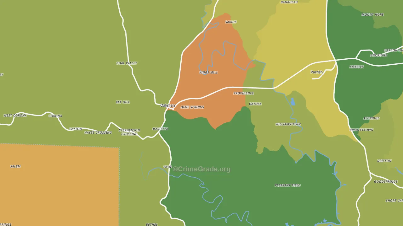 Oakman, AL Map of Theft Rates
