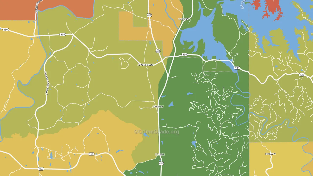 Oakman, GA Map of Theft Rates