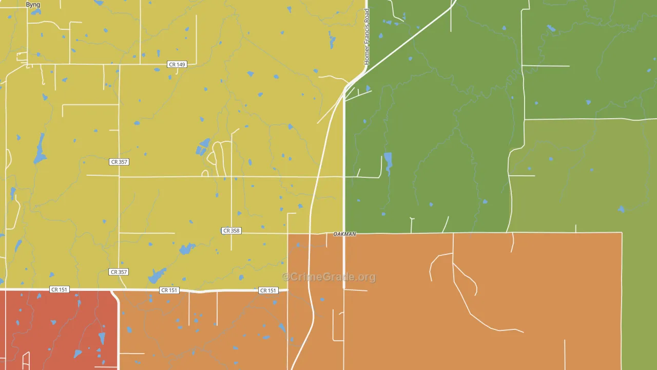 Oakman, OK Map of Theft Rates