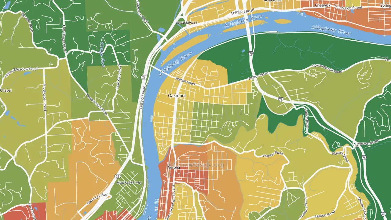 Oakmont, PA Map of Theft Rates