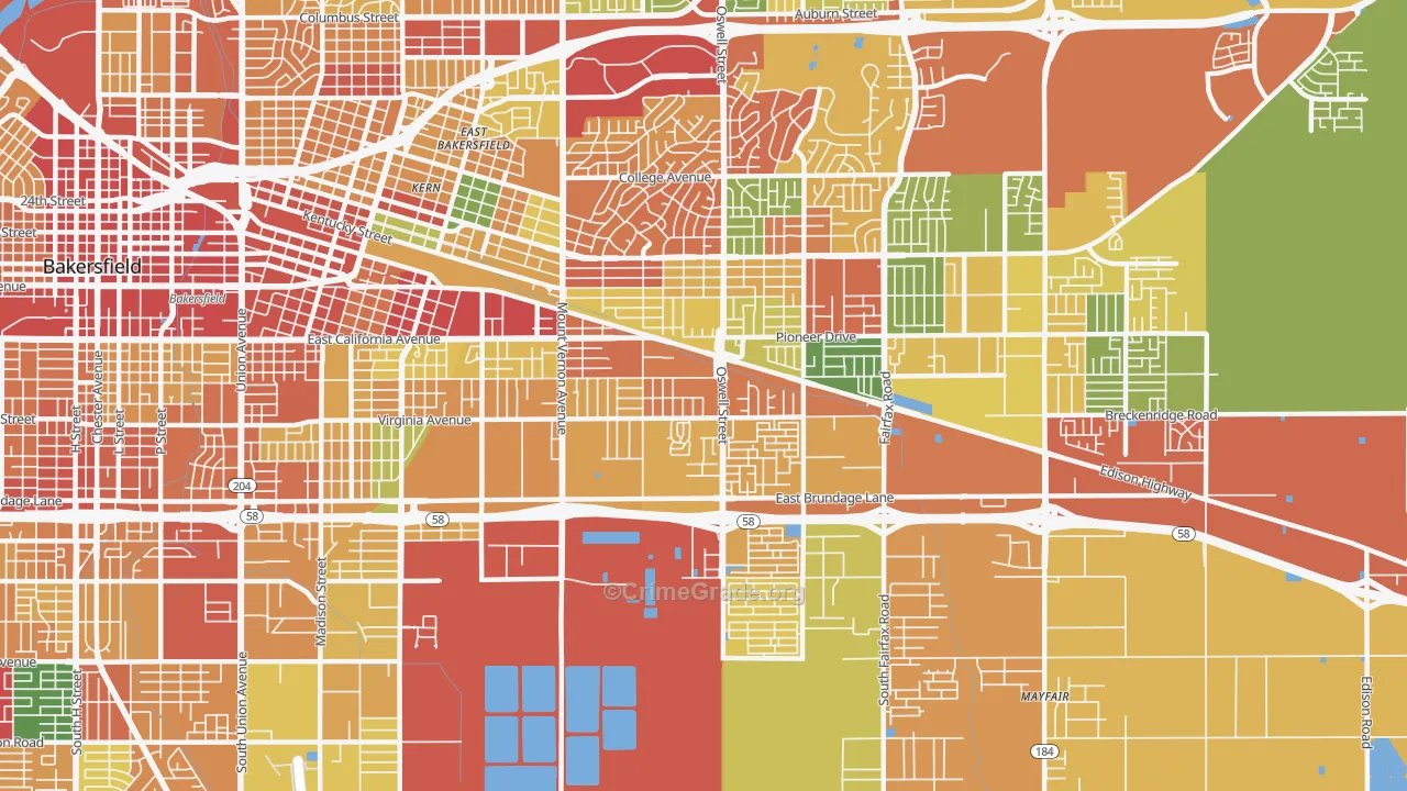 Oakridge, Bakersfield, CA Map of Theft Rates
