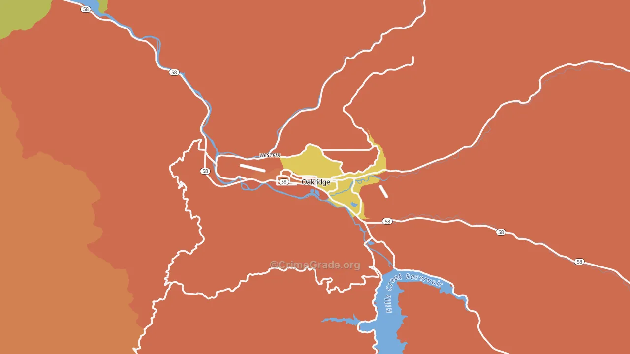 Oakridge, OR Map of Theft Rates