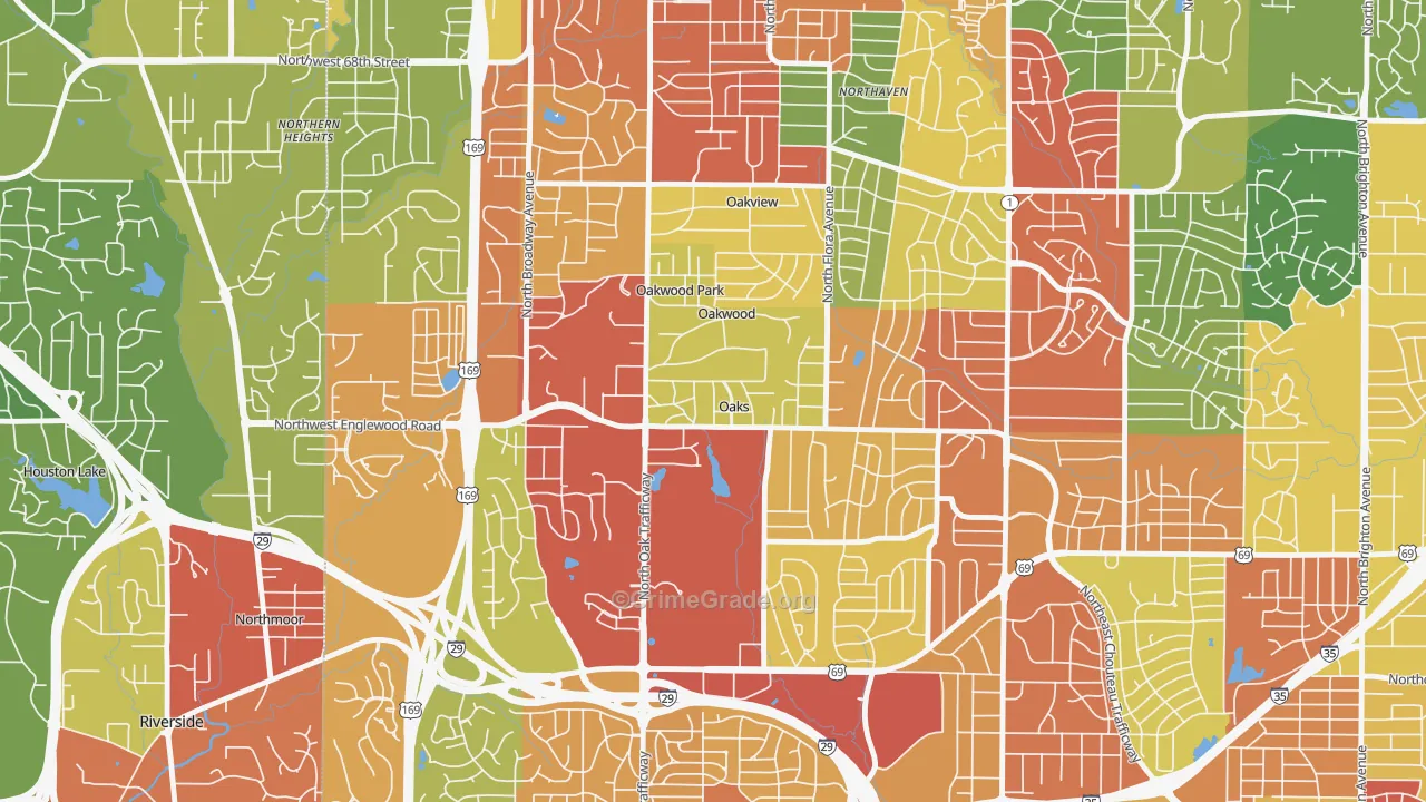Oaks, MO Map of Theft Rates