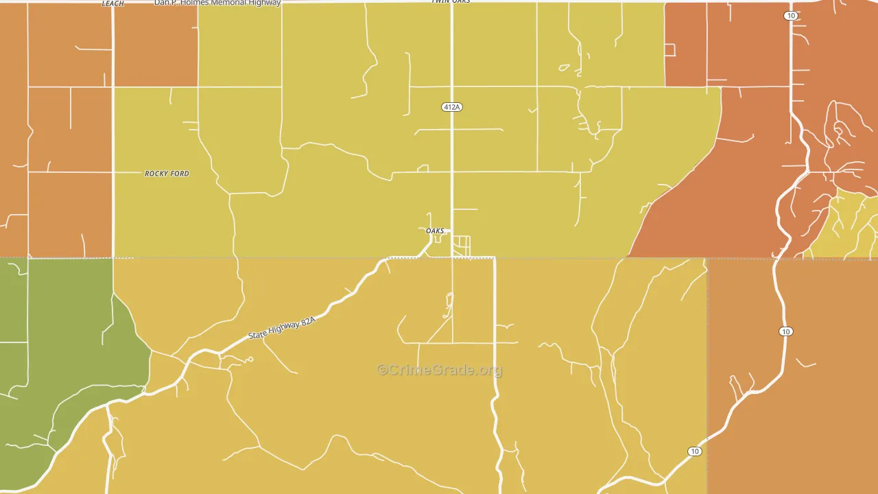 Oaks, OK Map of Theft Rates