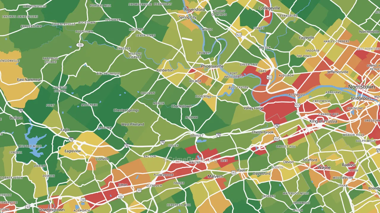 Oaks, PA Map of Theft Rates