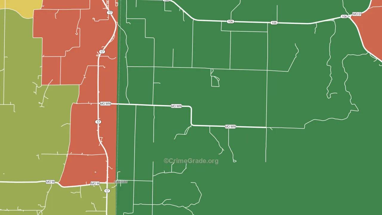 Oakside, MO Map of Theft Rates