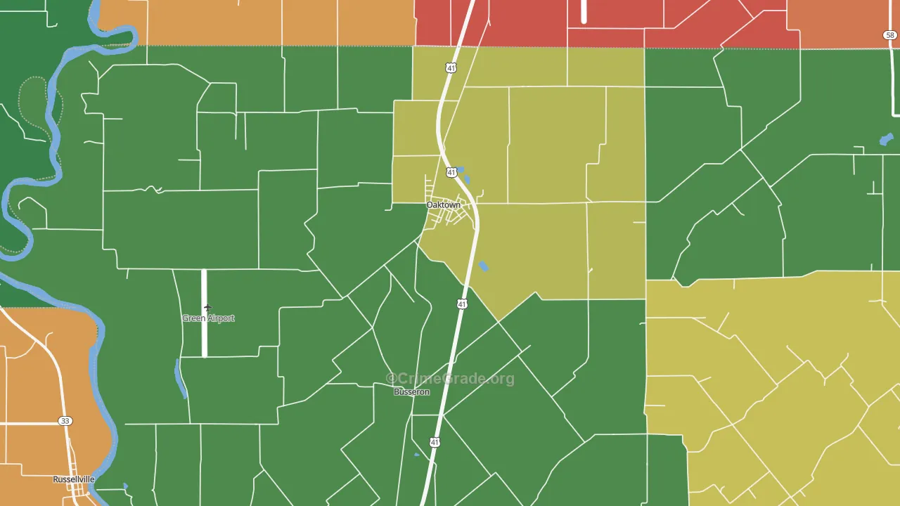 Oaktown, IN Map of Theft Rates