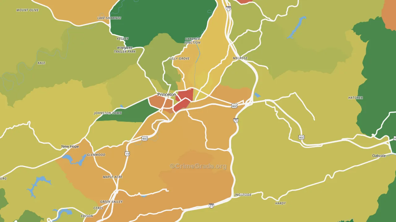 Oakvale, WV Map of Theft Rates
