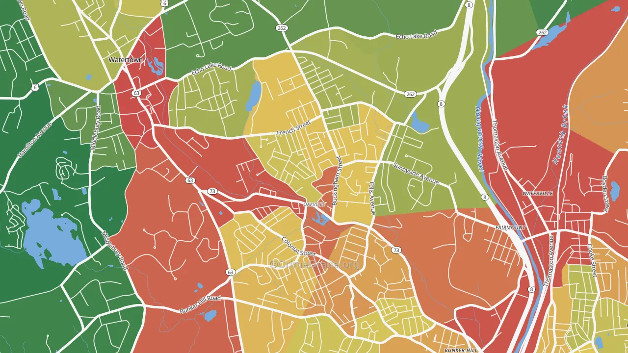 Oakville, CT Map of Theft Rates