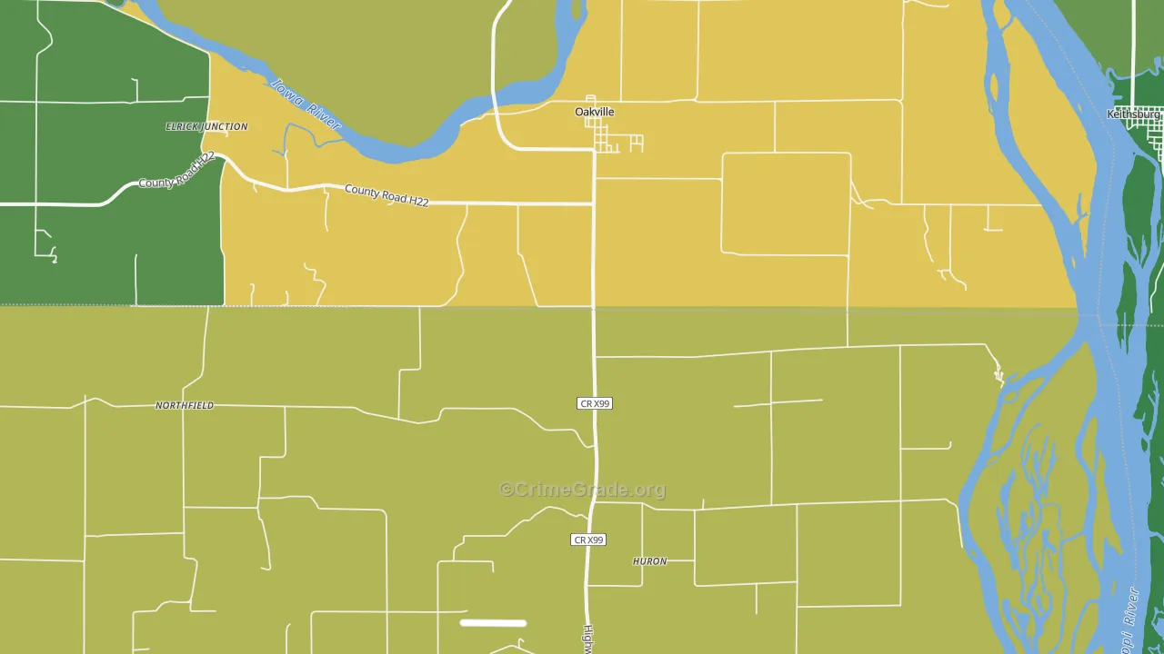 Oakville, IA Map of Theft Rates