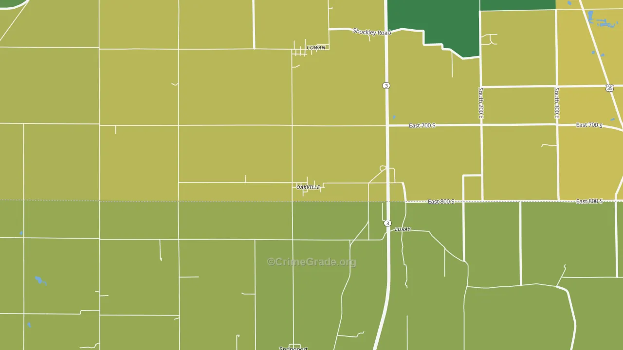 Oakville, IN Map of Theft Rates