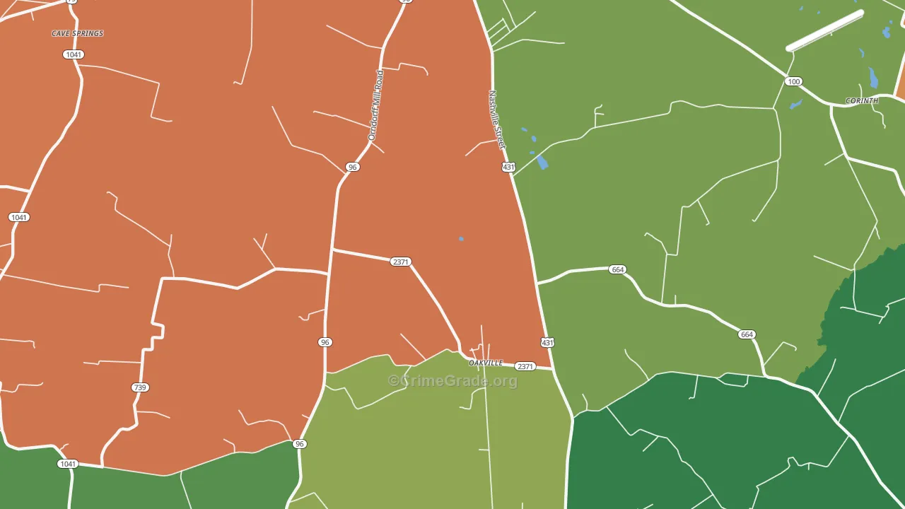 Oakville, KY Map of Theft Rates
