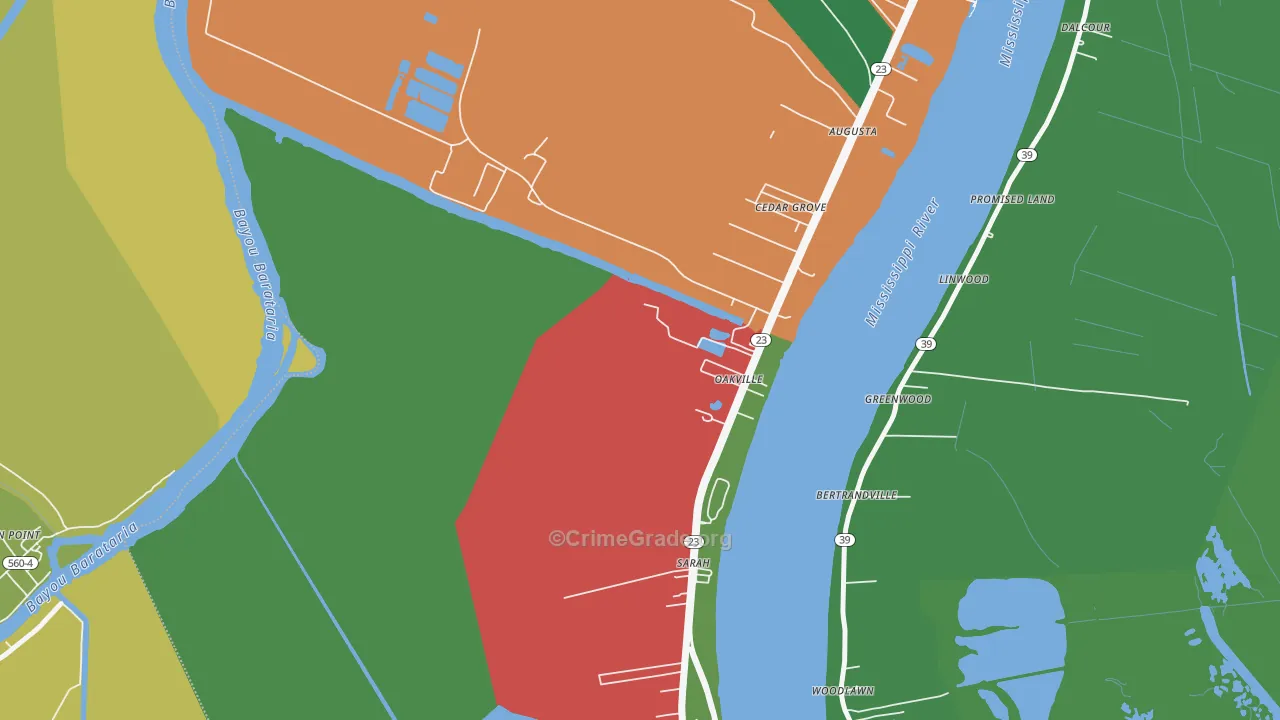 Oakville, LA Map of Theft Rates