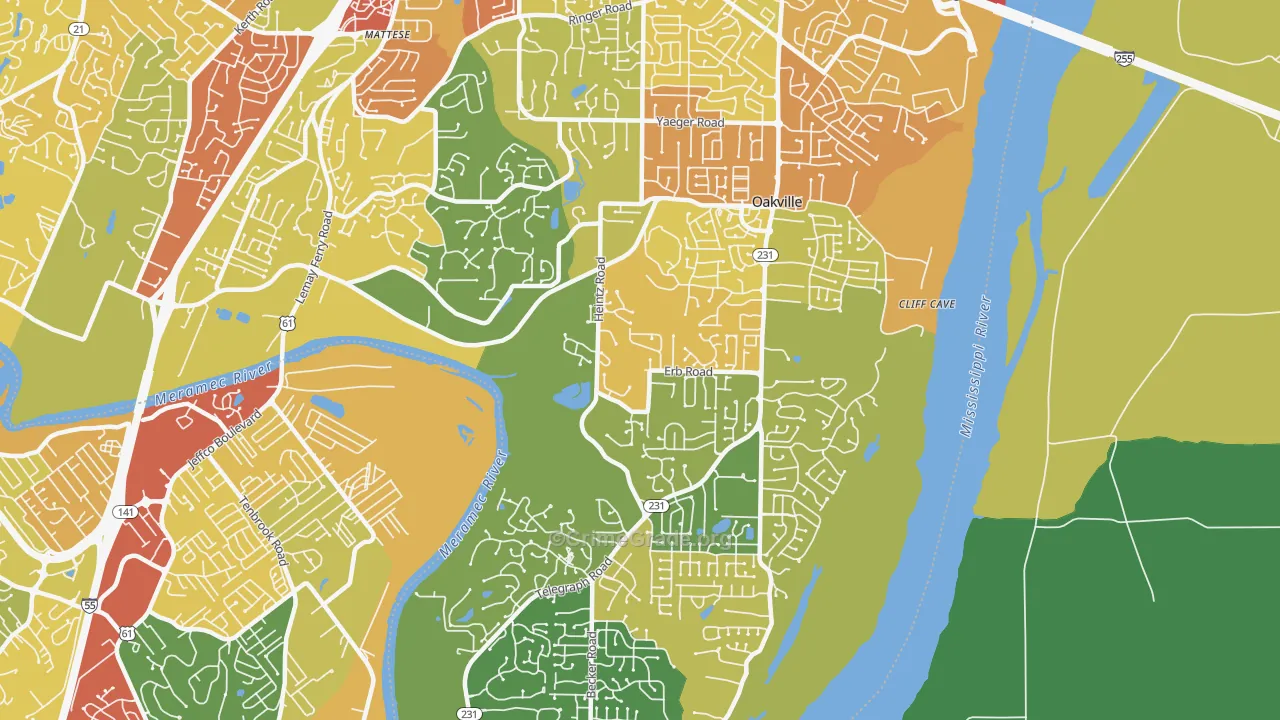 Oakville, MO Map of Theft Rates