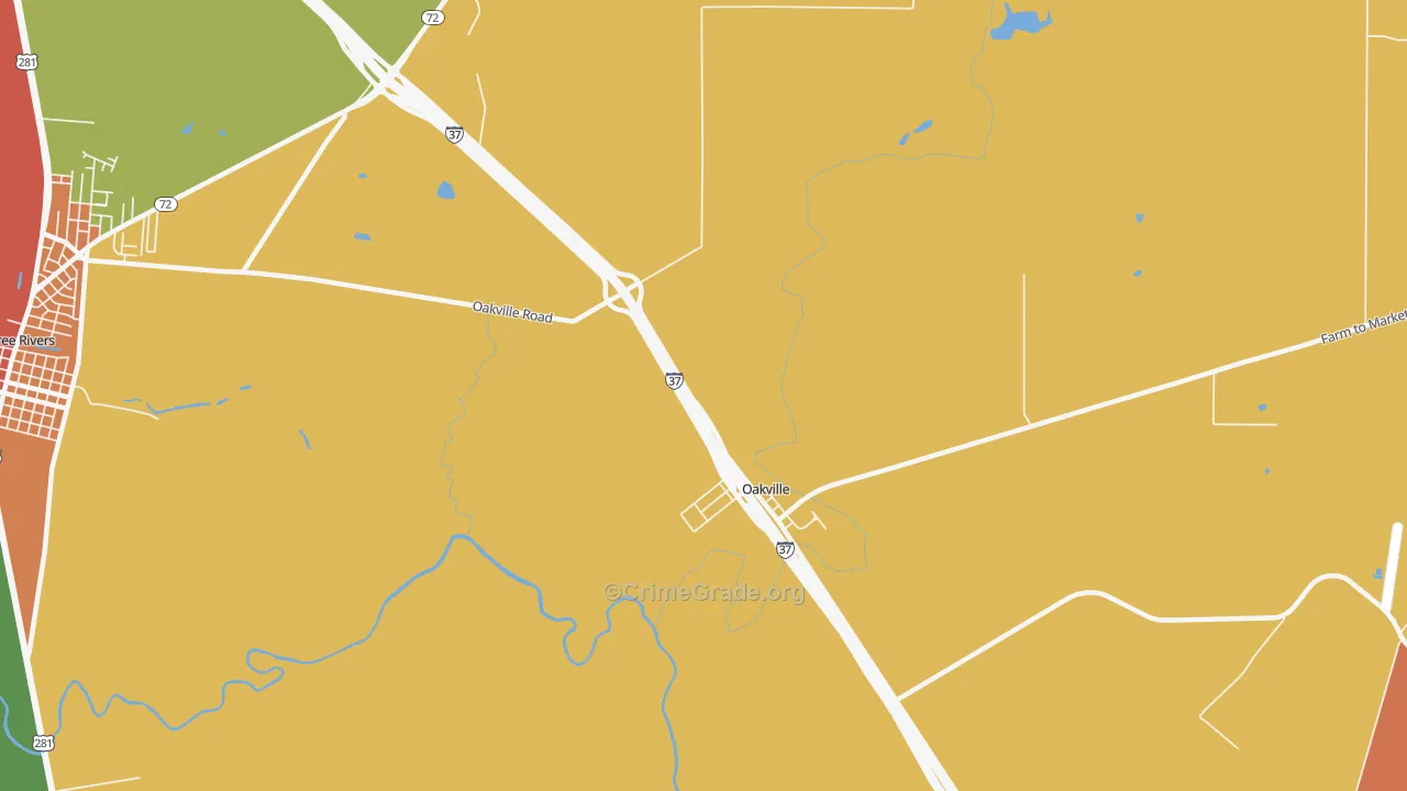 Oakville, TX Map of Theft Rates