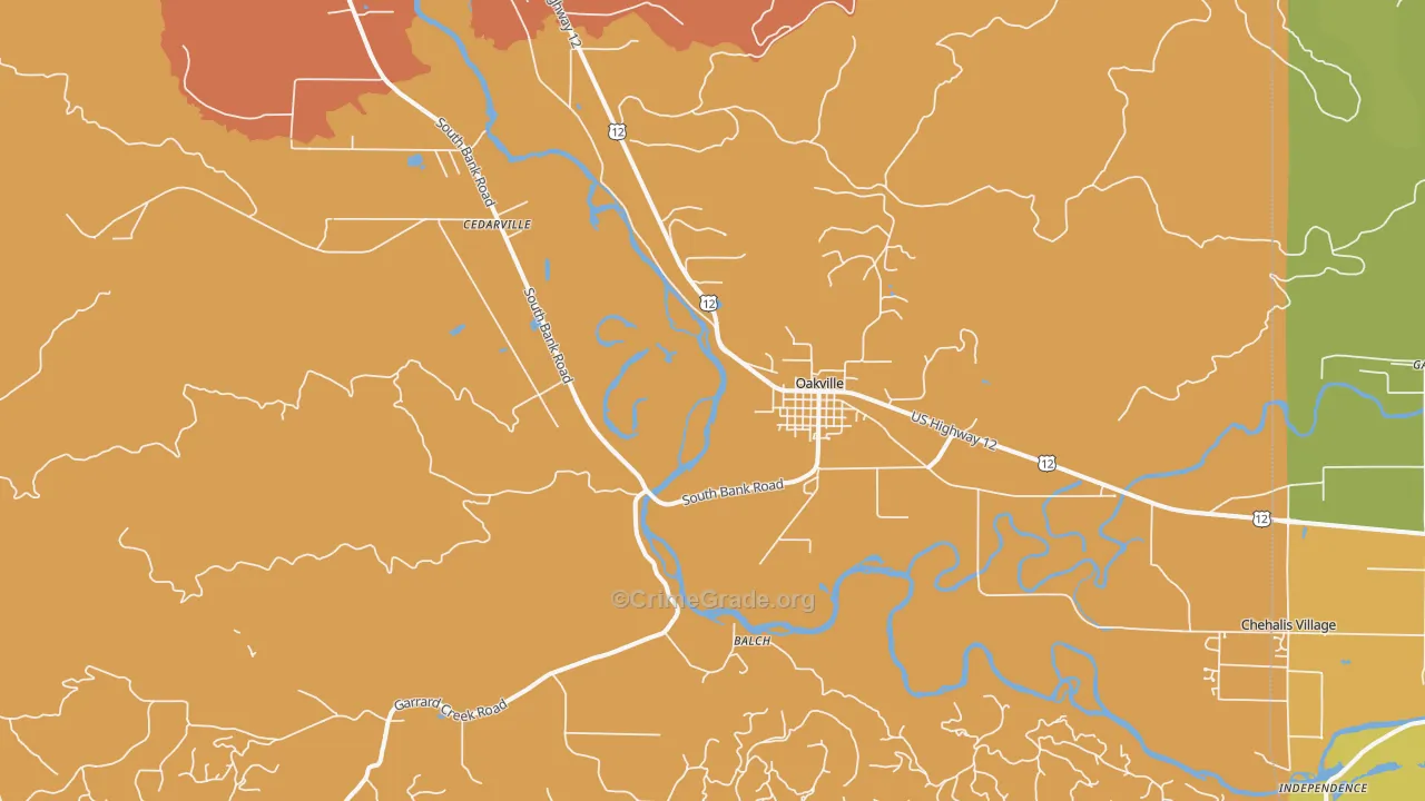 Oakville, WA Map of Theft Rates
