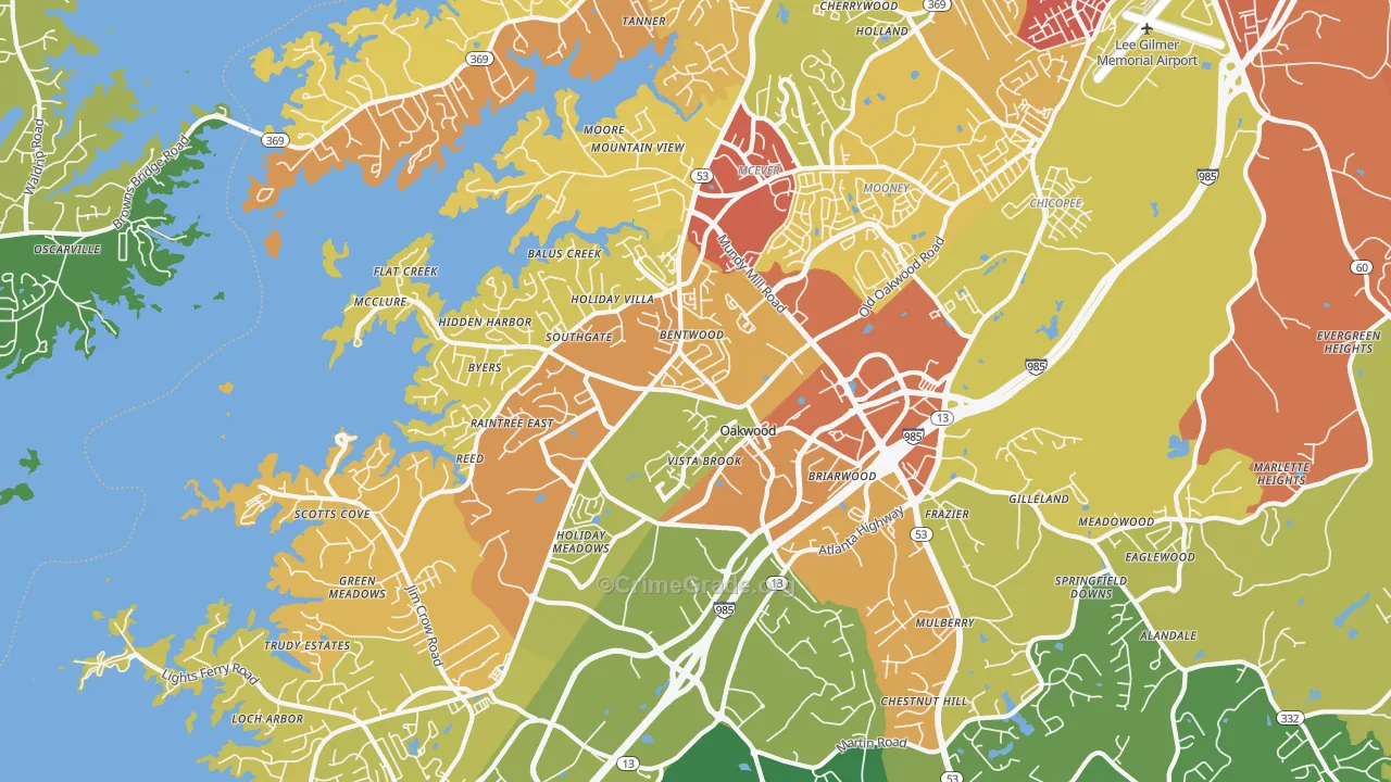 Oakwood, GA Map of Theft Rates