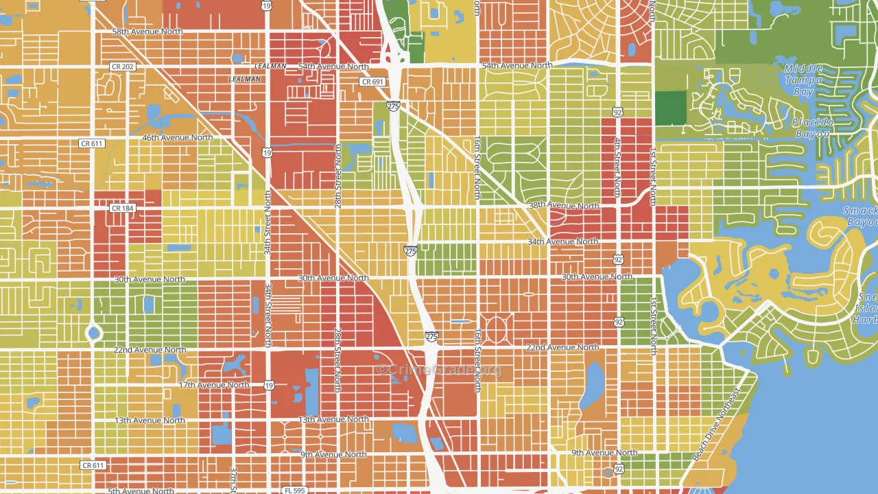 Oakwood Gardens, St. Petersburg, FL Map of Theft Rates
