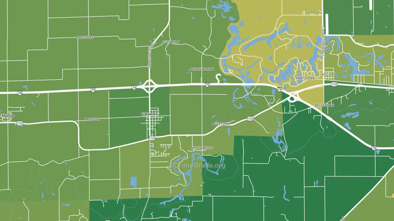 Oakwood, IL Map of Theft Rates
