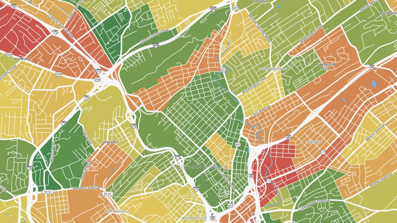 Oakwood, Knoxville, TN Map of Theft Rates