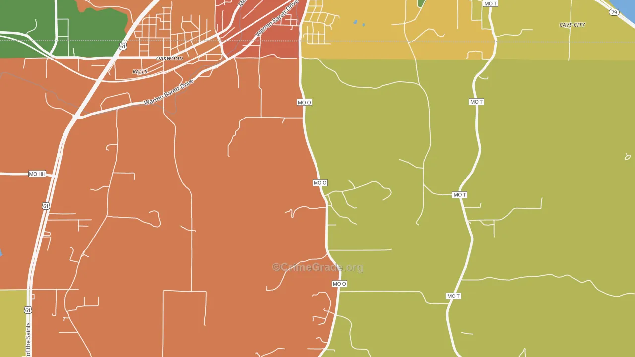 Oakwood, MO Map of Theft Rates