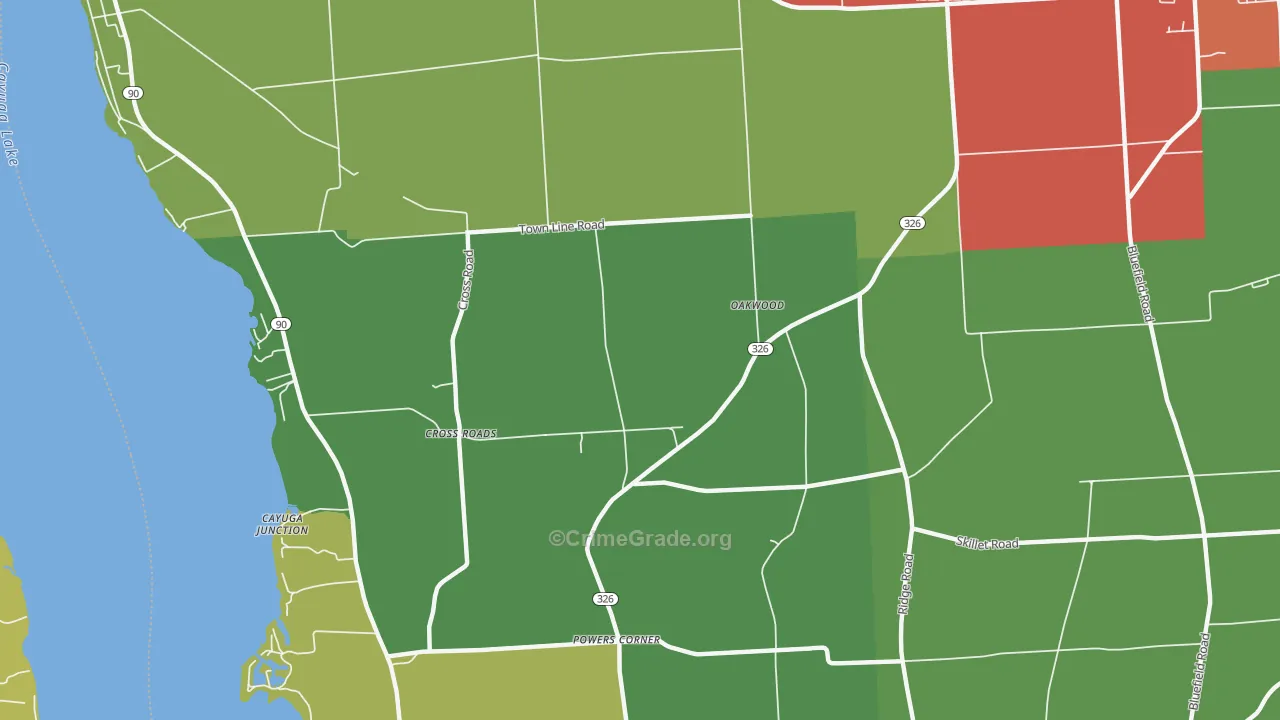 Oakwood, NY Map of Theft Rates