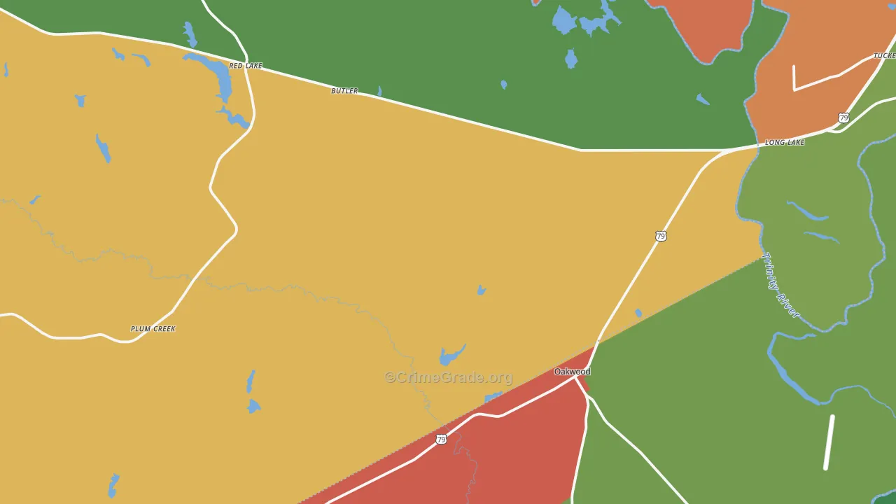 Oakwood, TX Map of Theft Rates