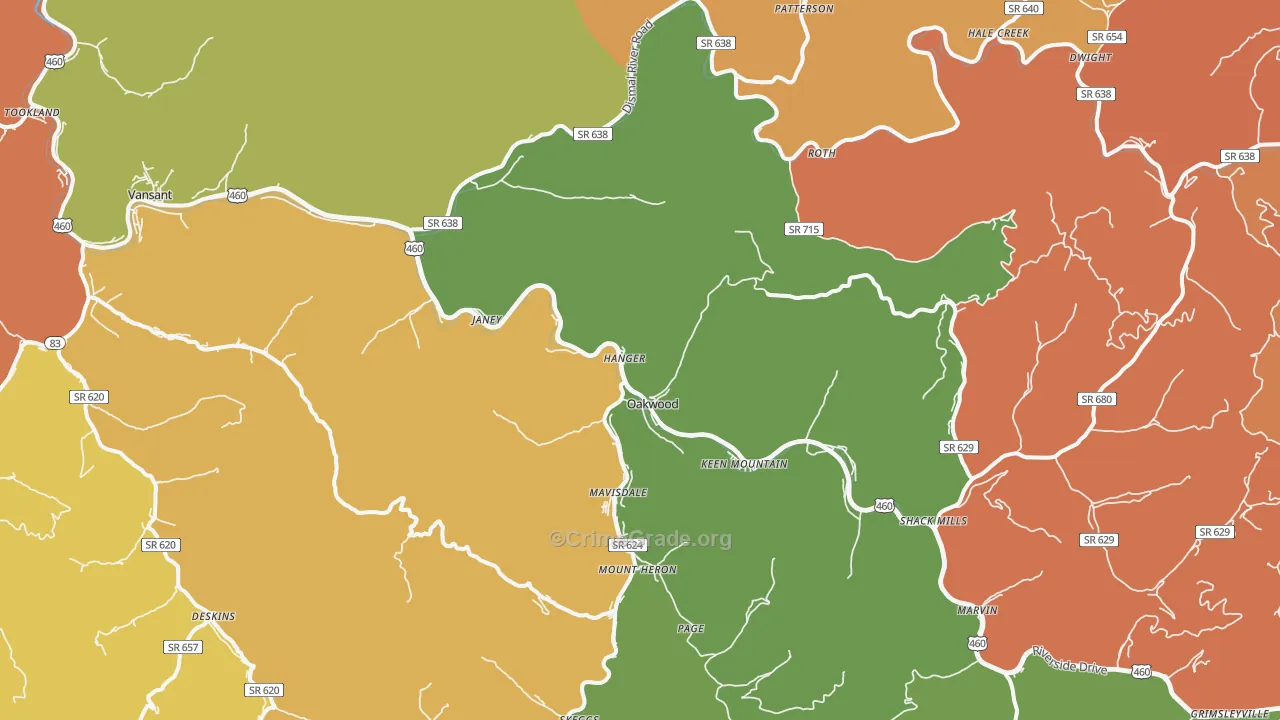 Oakwood, VA Map of Theft Rates