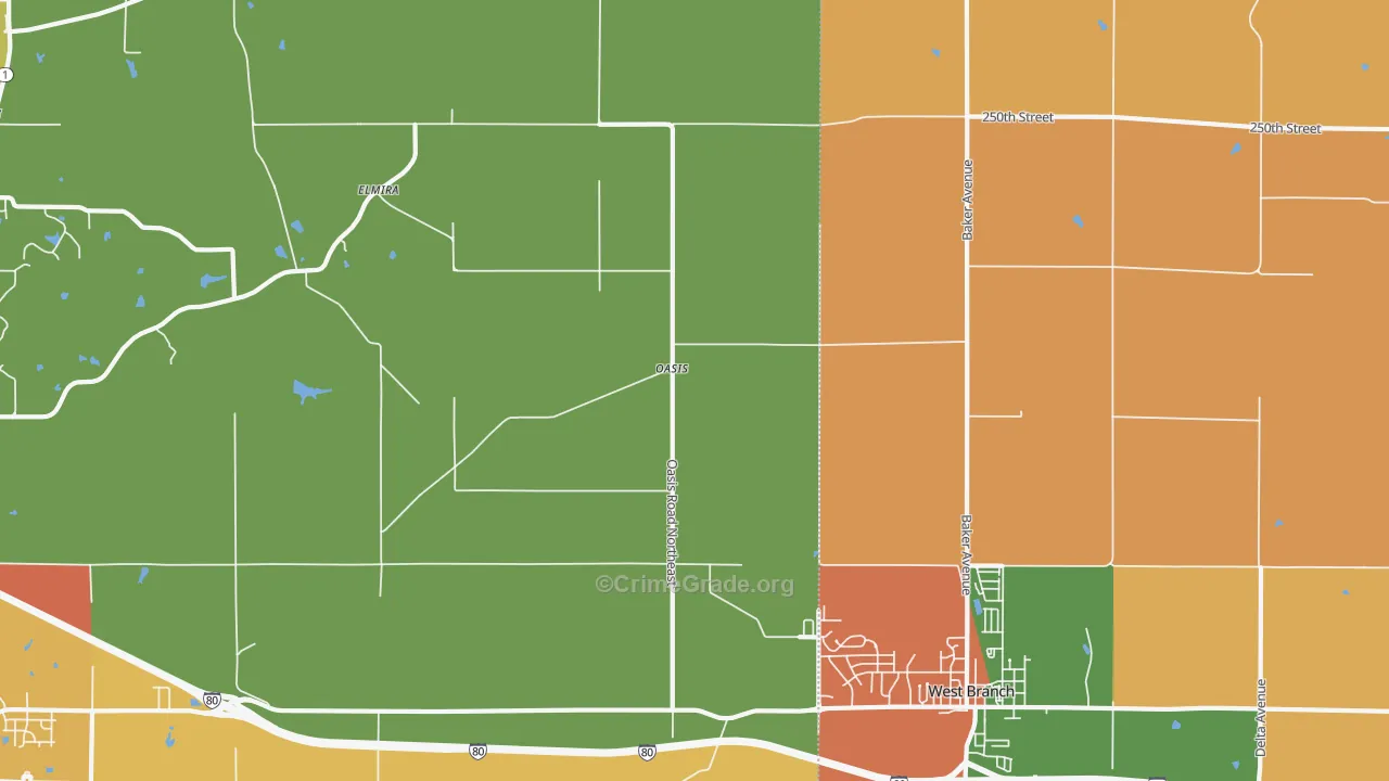 Oasis, IA Map of Theft Rates