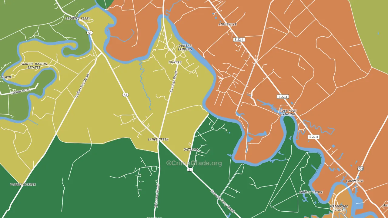 Oatland, SC Map of Theft Rates